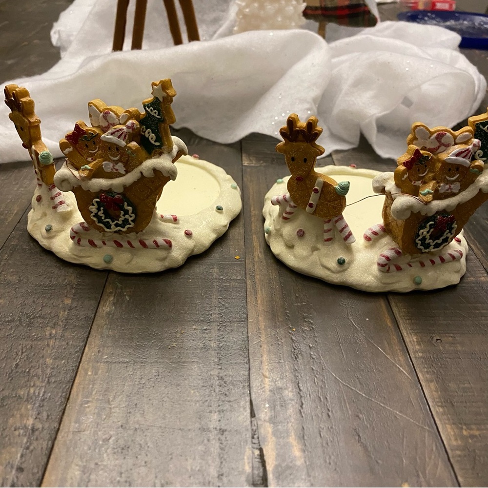 Bundle Yankee Candle 2012 Gingerbread Men Man Sleigh Jar Holder Candle Holder